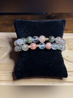 ✨ Handcrafted Garden Quartz Bracelet Stack w/ Copper Accents (2-Piece) ✨
